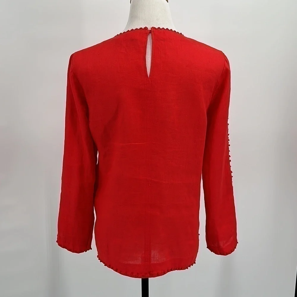 J. Crew Red Embroidered Linen Top Size 6